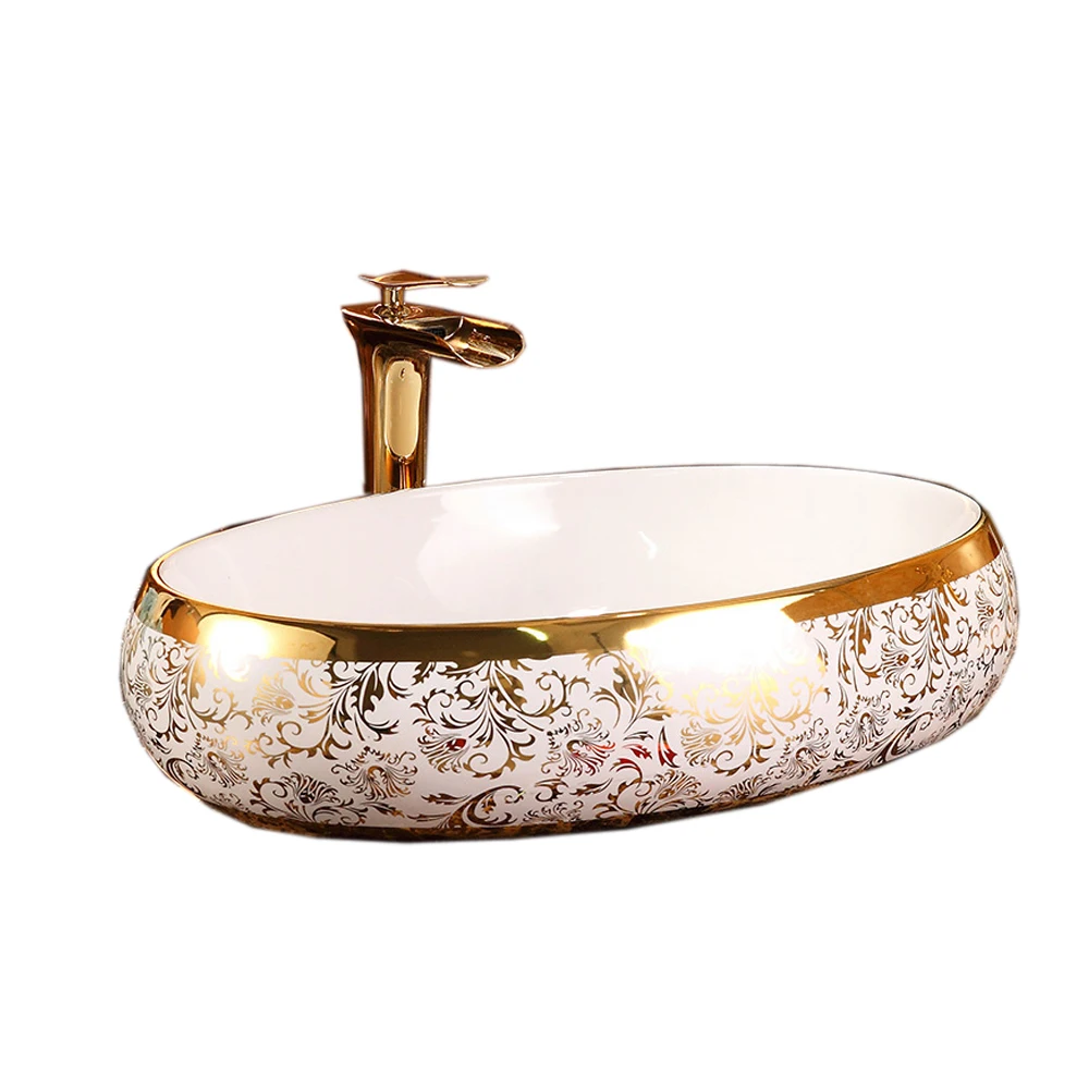 

Above mounted wash basin ceramic plating art golden basin