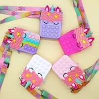 2022 new baby girls unicorn bags fidget toys simple dimple messenger bag push bubble antistress children toy keychain wallet