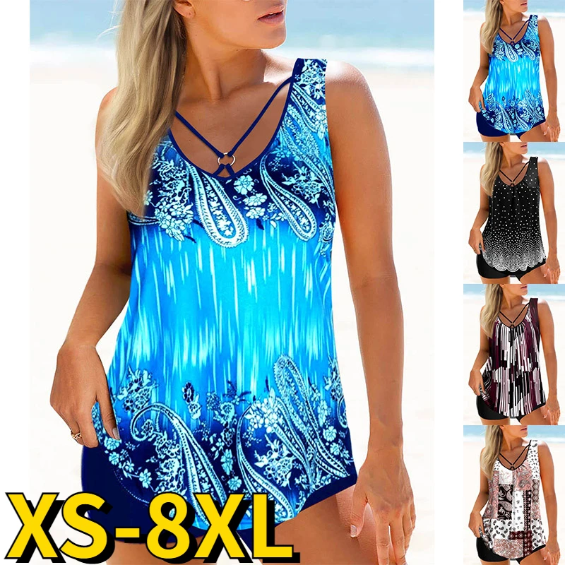 

2022 летний модный купальник-танкини с принтом, женский купальник с высокой талией, комплект из двух предметов, пляжная одежда, монокини, женс...