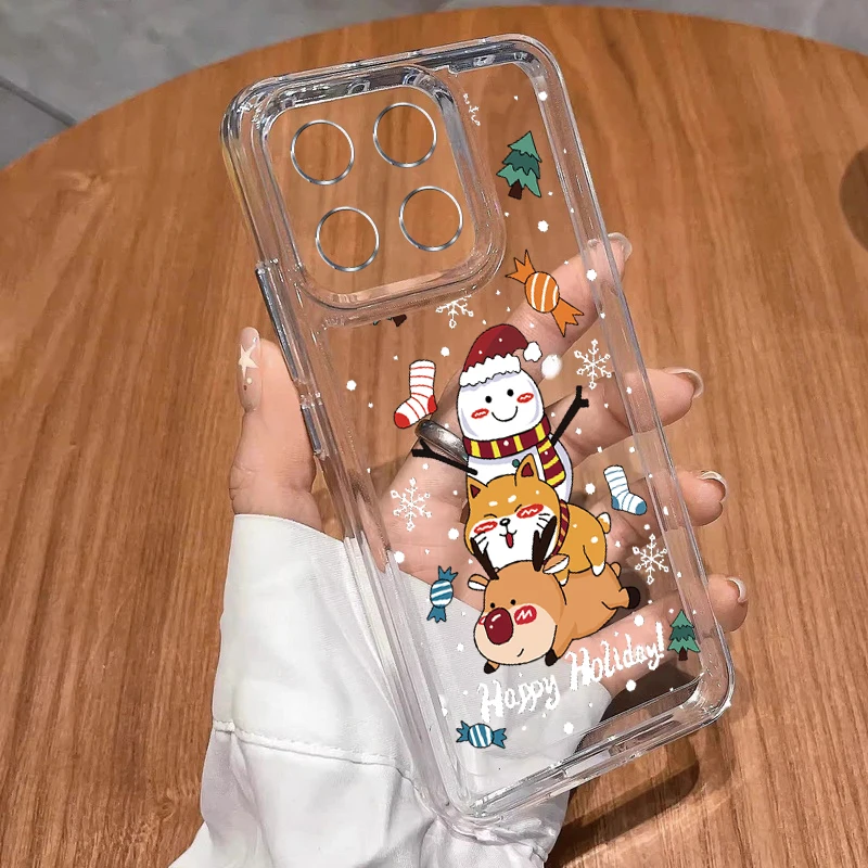 Прозрачный чехол с милым рисунком снеговика для Xiaomi Redmi Note 13 Plus Pro 12 11 5G Poco F6 X6 X5 13T 11T