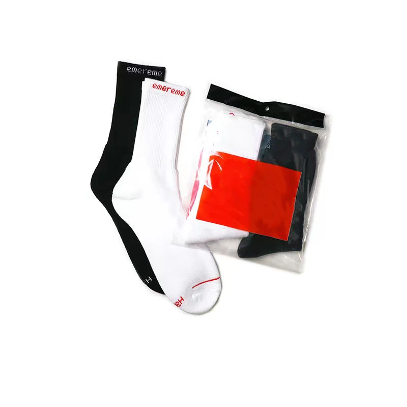4 Pairs Solid Color Cotton Tube Socks Mens Sock Set Ins Tide Street Wear All-Match Black White Sports Long Socks
