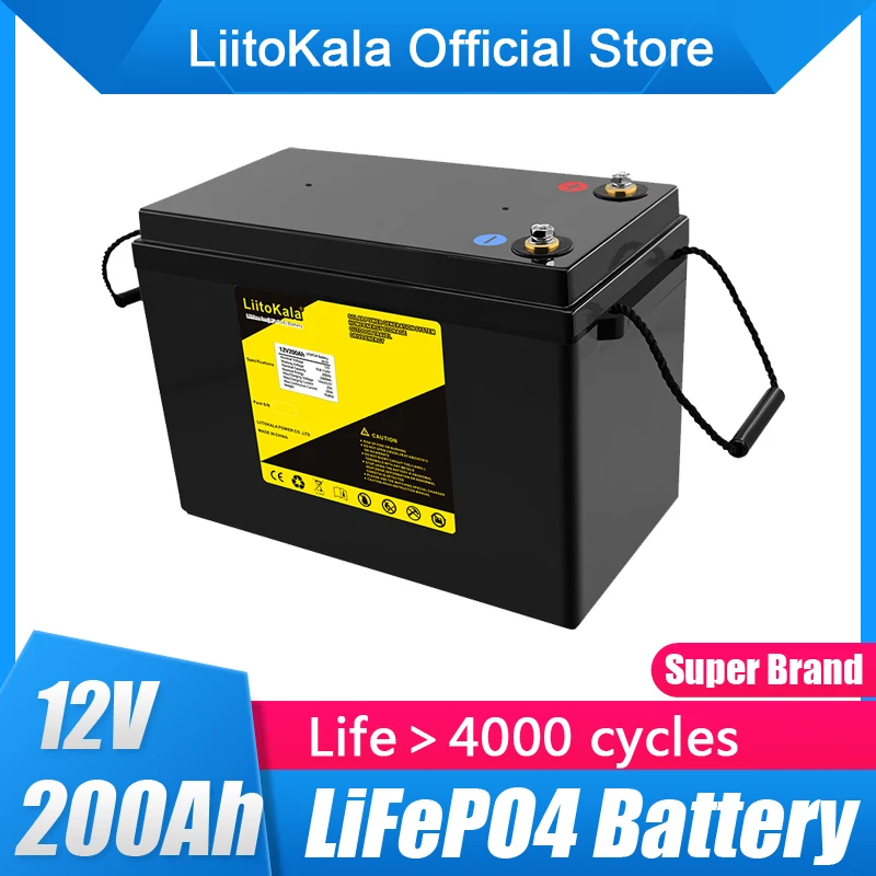 

LiitoKala 12V 200Ah LiFePO4 Power Battery 4000 Cycles For 12.8V RV Campers Golf Cart Off-Road Off-grid Solar Wind