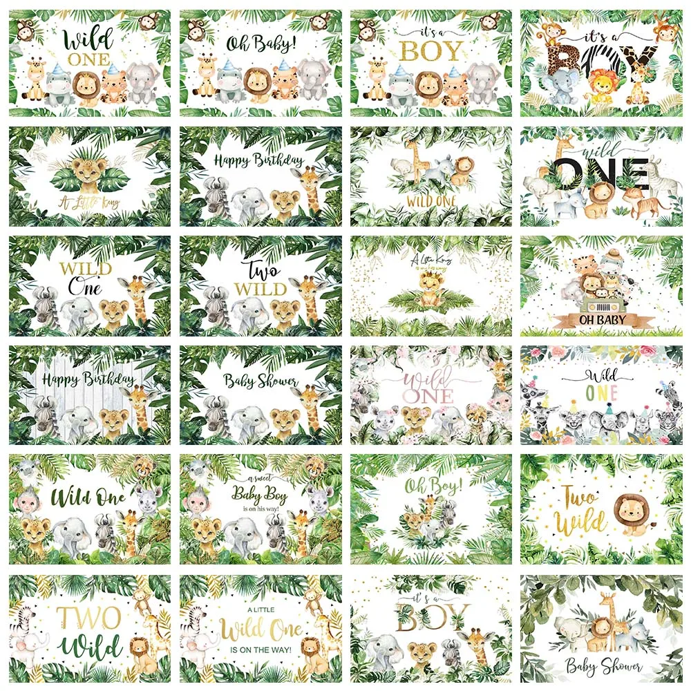 

Mocsicka Jungle Wild One Baby Birthday Backdrop Boy Safari Birthday Party Decor Baby Shower Photo Background Custom Banner Props