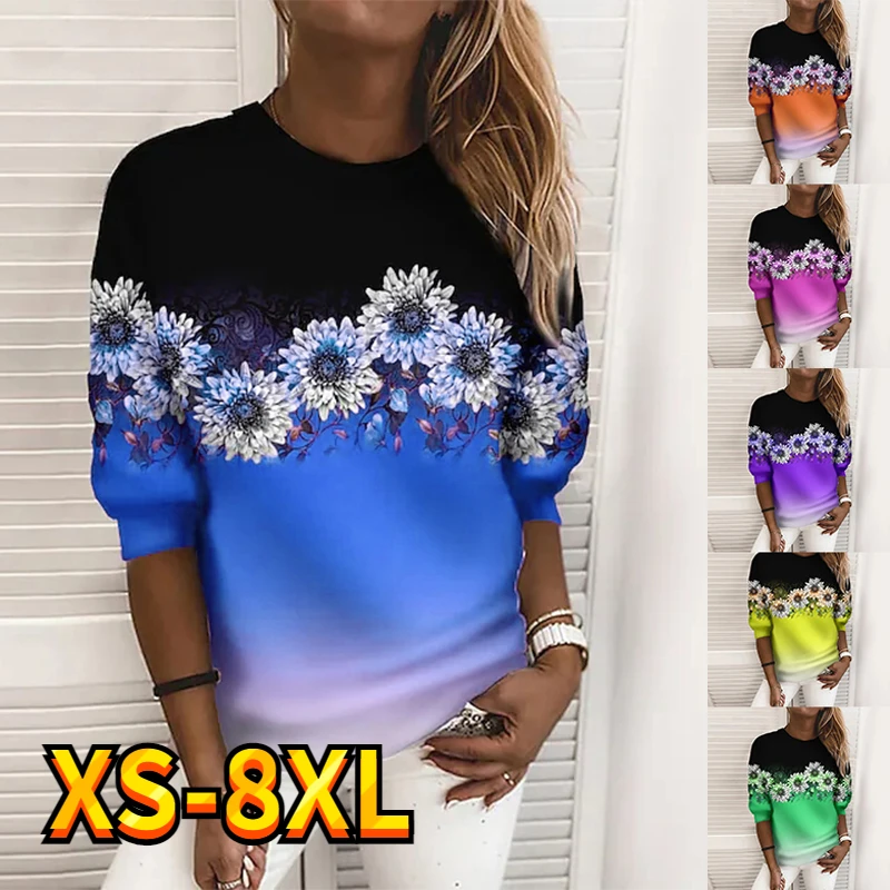 

Women's Tops T Shirt Tee Gradient Flower Painting Daily Weekend Holiday Print Streetwear Long Sleeve Round Neck Basic XS-8XL