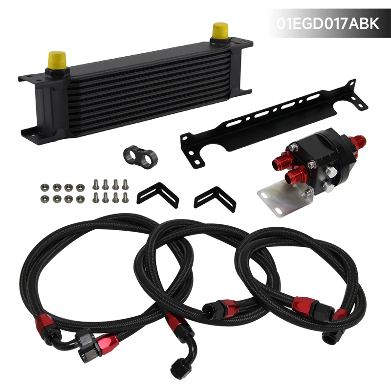 

50mm 10 Row AN-8/AN8 Engine Transmission Oil Cooler + Filter Relocation Kit Black/Blue