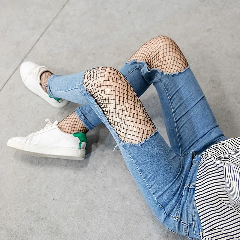 

2022 Women Fashion Transparent Slim Fishnet Pantyhose Night Club Net Holes Jeanswear Tights Stockings Big Small Mesh Fishnets