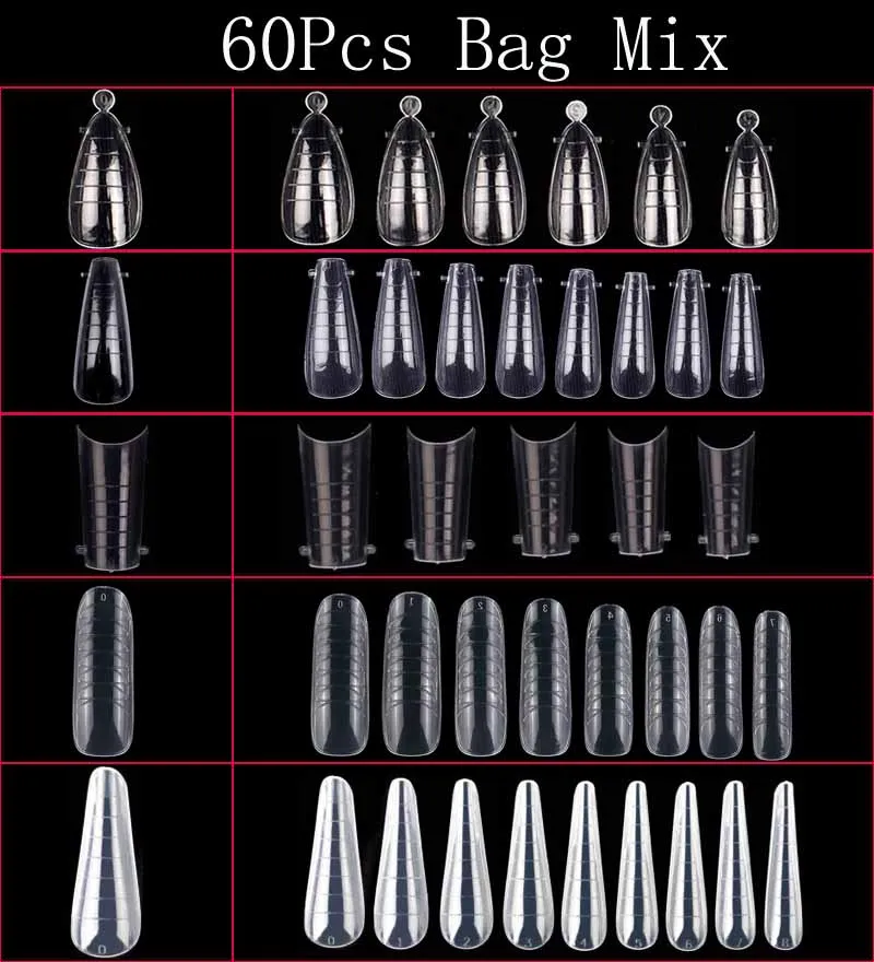 

60Pcs Bag Russian Almond Dual Nails Forms For Extension Art Tips Quick Builder UV Gel Top Forms Mold Acrylic Nails Manicur Tool