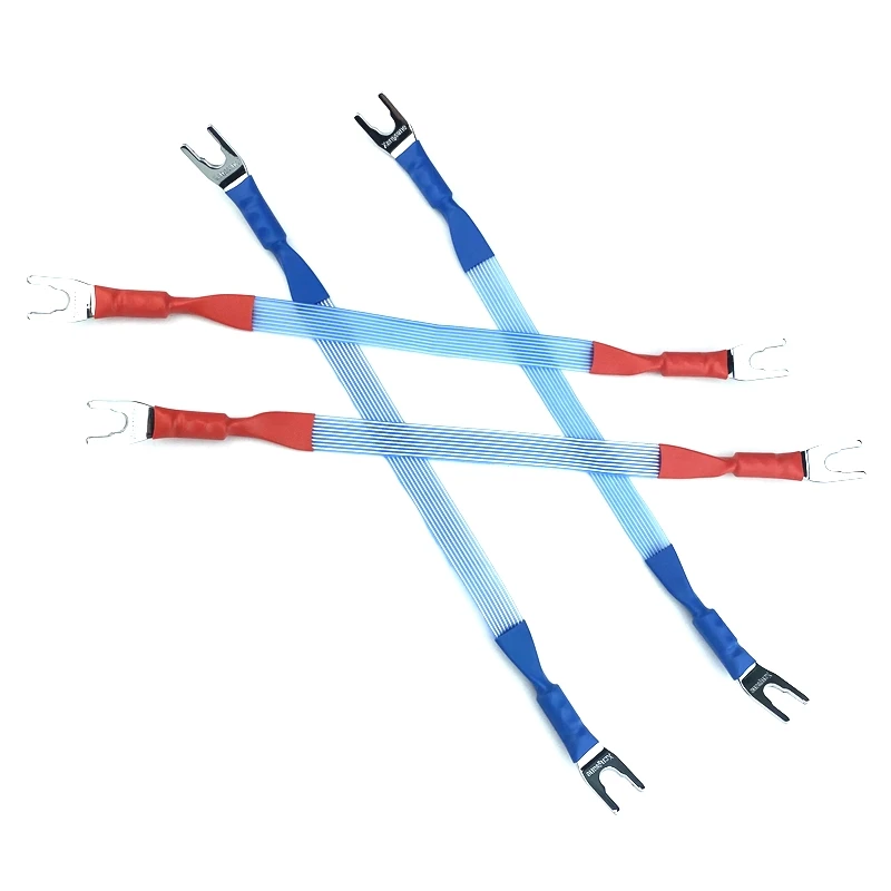 

4pcs HiFi Silver Plated Jumper Cable DIY Audio Speaker Line Banana To Spade Bridge 15cm