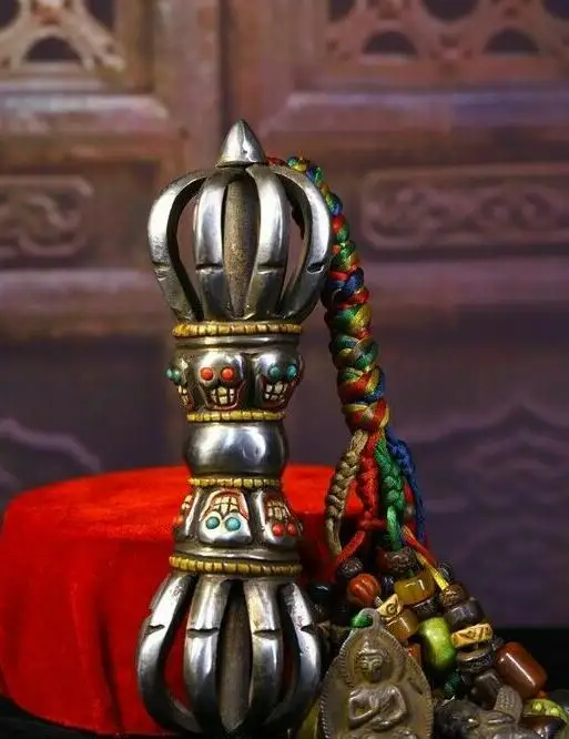 

8"Old Tibetan Meteorite iron Tiantie Skull head Vajra Dorje Phurpa Exorcism Faqi