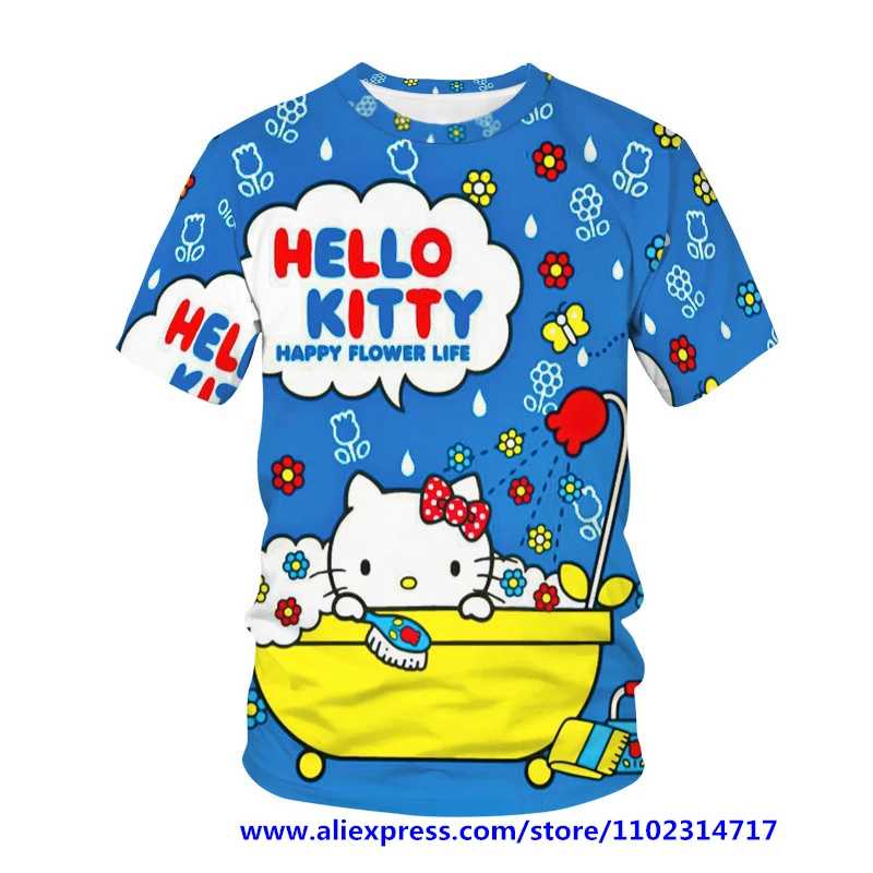 

Sanrio Summer 3D Hello Kitty T Shirt Kids Clothes Girls Cartoon Clothes Kawaii T-shirt Women Streetwear Camisetas Y2k Tops Tees