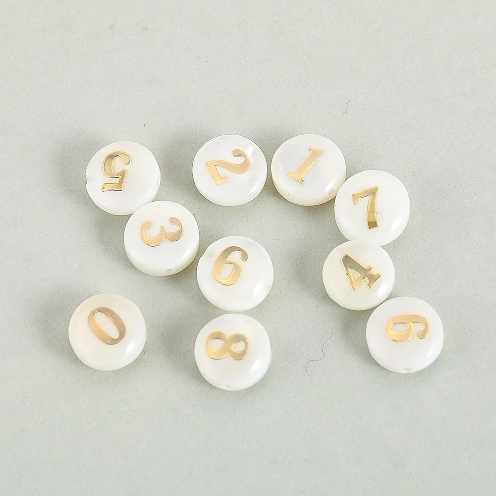

Natural Shell Beads Gold-plated Arabic Numerals Round Shaped Loose Spacer Beads for Jewelry Making DIY Bracelet Earrings Parts