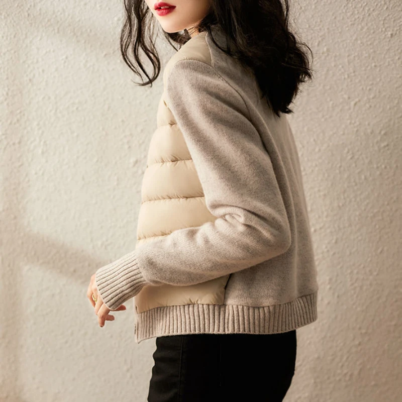 Women's Long Sleeve Knitted Jacket Short Cotton Coat Autumn Winter Warmth Korean Fashion Simple Japanese Style Office Lady Za