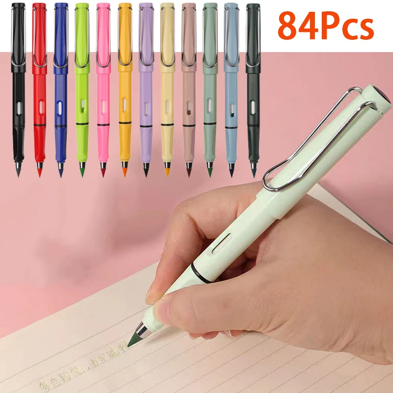 

84Pcs Colored Endless Pencils Unlimited 12 Colors Infinity Pencils Writing Drawing School Office Supplies