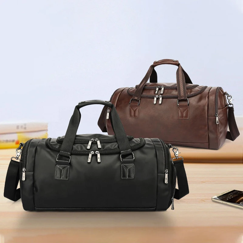 

2023 Men's PU Leather Travel Bag Large Weekend Travelling Duffle Handbag Vintage Holiday Shoulder Bags Male Holiday Handbags