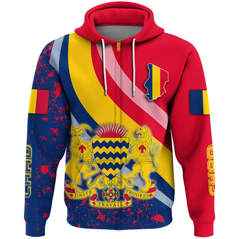 Толстовки с рисунком флага страны Африки худи национальным гербом в Чаде на