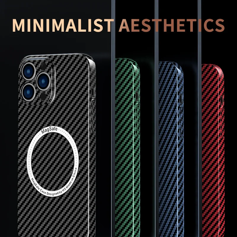 Carbon Fiber Texture Splice For Magsafe Magnetic Wireless Charging Case For iPhone 14 13 12 11 Pro Max Hard PC Shockproof Cover