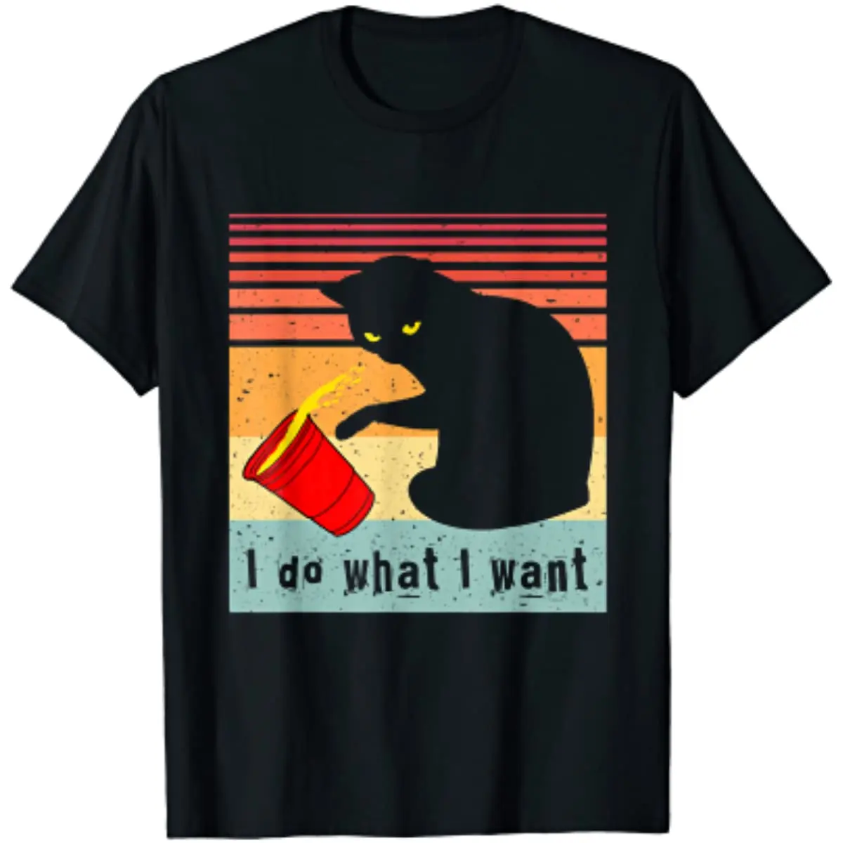 

Do What I Want Vintage Black Cat Red Cup Funny My Cat T-Shirt Cotton Daily Four Seasons Tees Streetwear Mens T Shirts