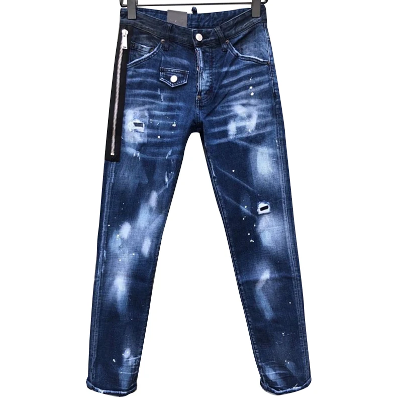 The new StarBags DSQ 2023 Spring/Summer Zipper Design black and white wash casual Men's Straight Leg Jeans