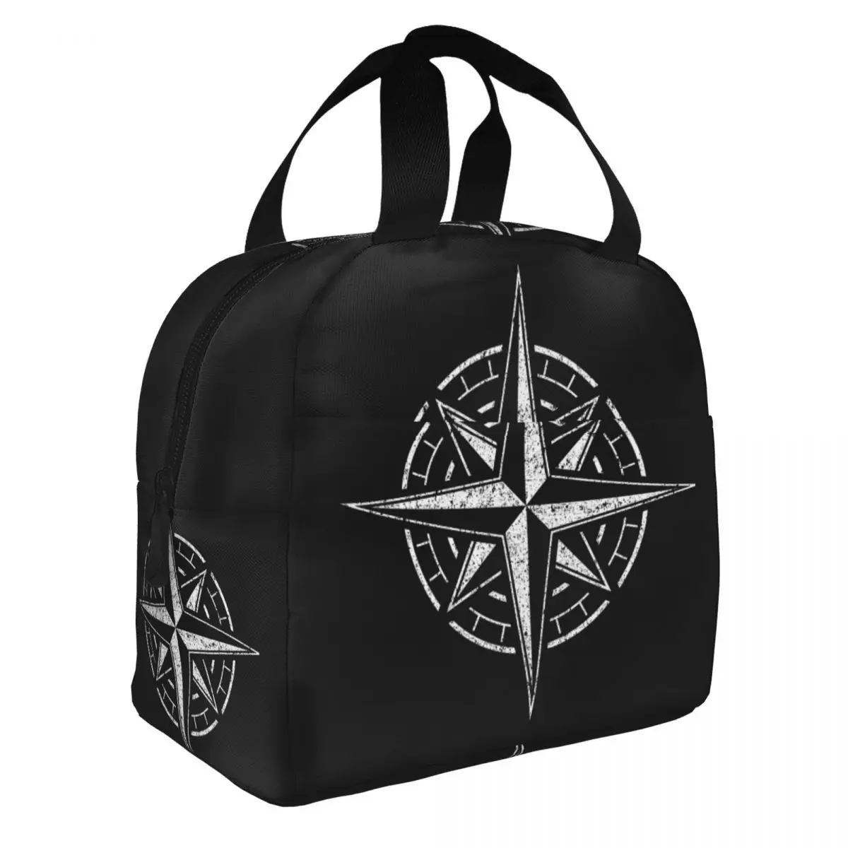 Compass Rose With Grunge Effect Lunch Bento Bags Portable Aluminum Foil thickened Thermal Cloth Lunch Bag for Women Men Boy