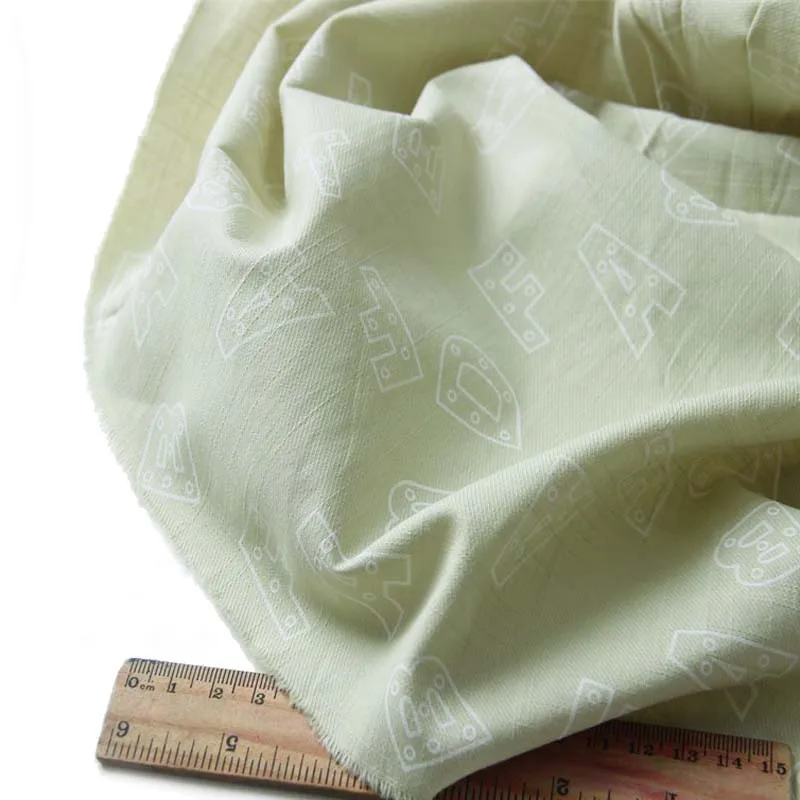 

100% Cotton Slim Slub Light Mustard Yellow Green White Bubble Letters Thin Fabric for DIY Summer Dress Shirt Blouse Quilt Craft