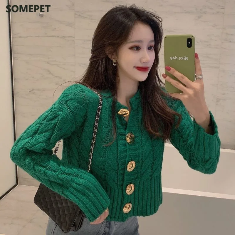 

Single Breasted Long Sleeve Cardigan Female Solid Color Sweet Knitted Sweater Women New Arrival Ropa Mujer