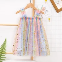 summer girls dress brand new arrival kids pastel rainbow dress sequins ankle length princess dress for girls casual clothing