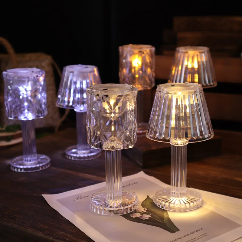 

12PCS LED Rose Crystal Night Light Creative Transparent Acrylic Imitation Glass Romantic Atmosphere Candle Table Lamp Home Decor