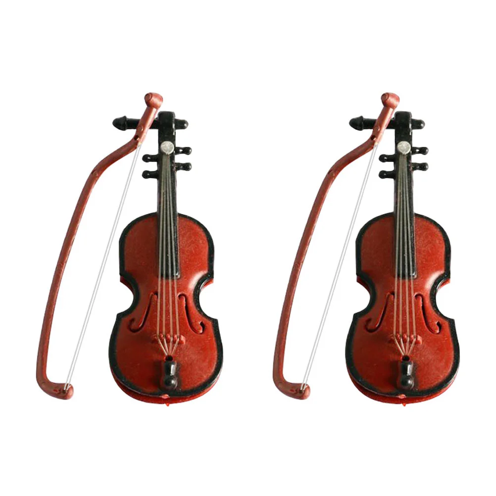 

2 Pcs Simulated Violin Decor Accessories Mini Model Christmas Tree Desktop Decorations Abs