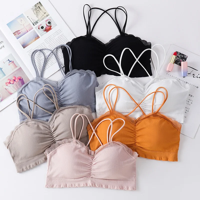 

Seamless Sports Vest Girls Underwear Cross Straps Lace Beauty Back Seamless Wrap Chest Tube Top Bra