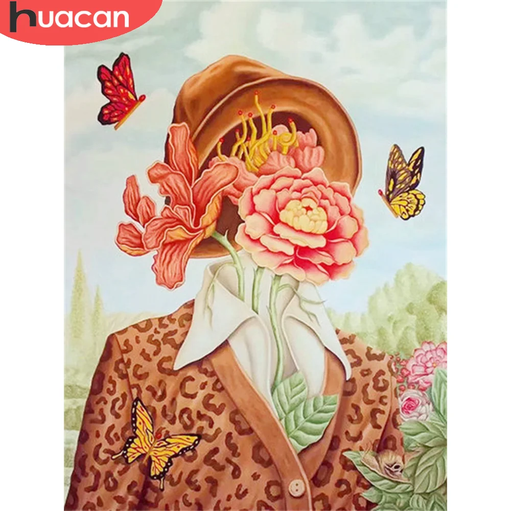 

Алмазная живопись HUACAN, Женский портрет, Набор для вышивки крестиком, мозаика, наборы для вышивки, украшение для спальни с цветами, ручная раб...