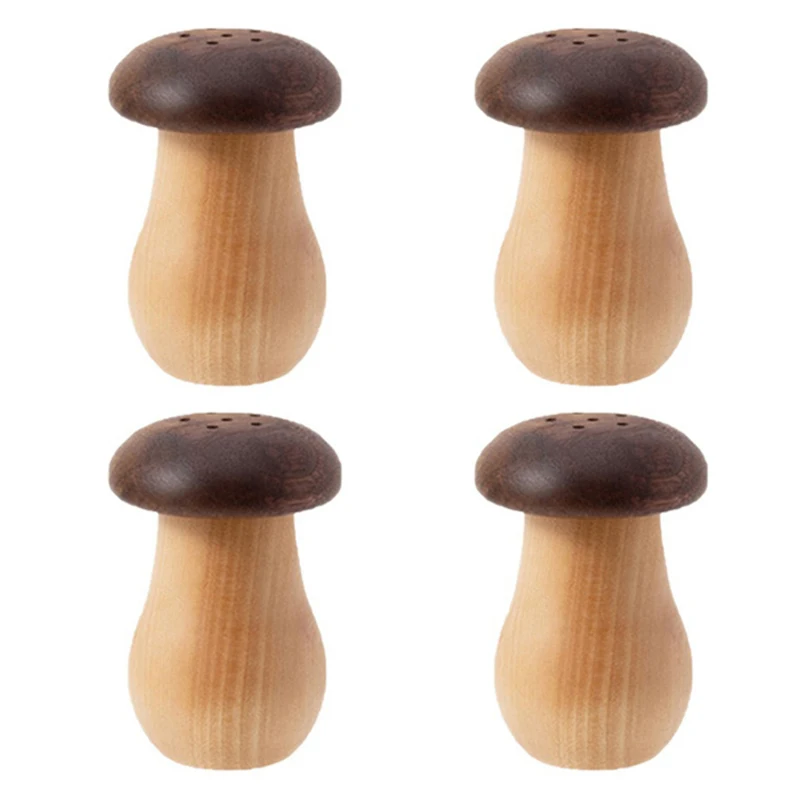 

4Pc Wood Mushroom Shaped Storage Toothpick Jar Seasoning Storage Container Home Organizer Salt Storage Box Pepper Shaker