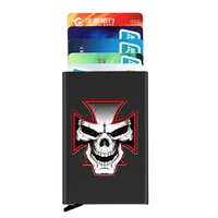 anti theft id credit card holder thin aluminium metal wallets cool cross skull design printing pocket case bank card box