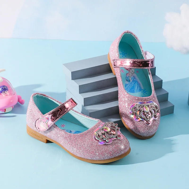 Женские кожаные туфли Diseny обувь принцессы Эльзы с кристаллами на мягкой подошве