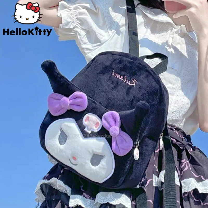 Sanrio Kuromi Cartoon Plush Cute Backpack Yt2k Girl Fashion Small Shoulder Bags School Students HandBags Women Korean Style