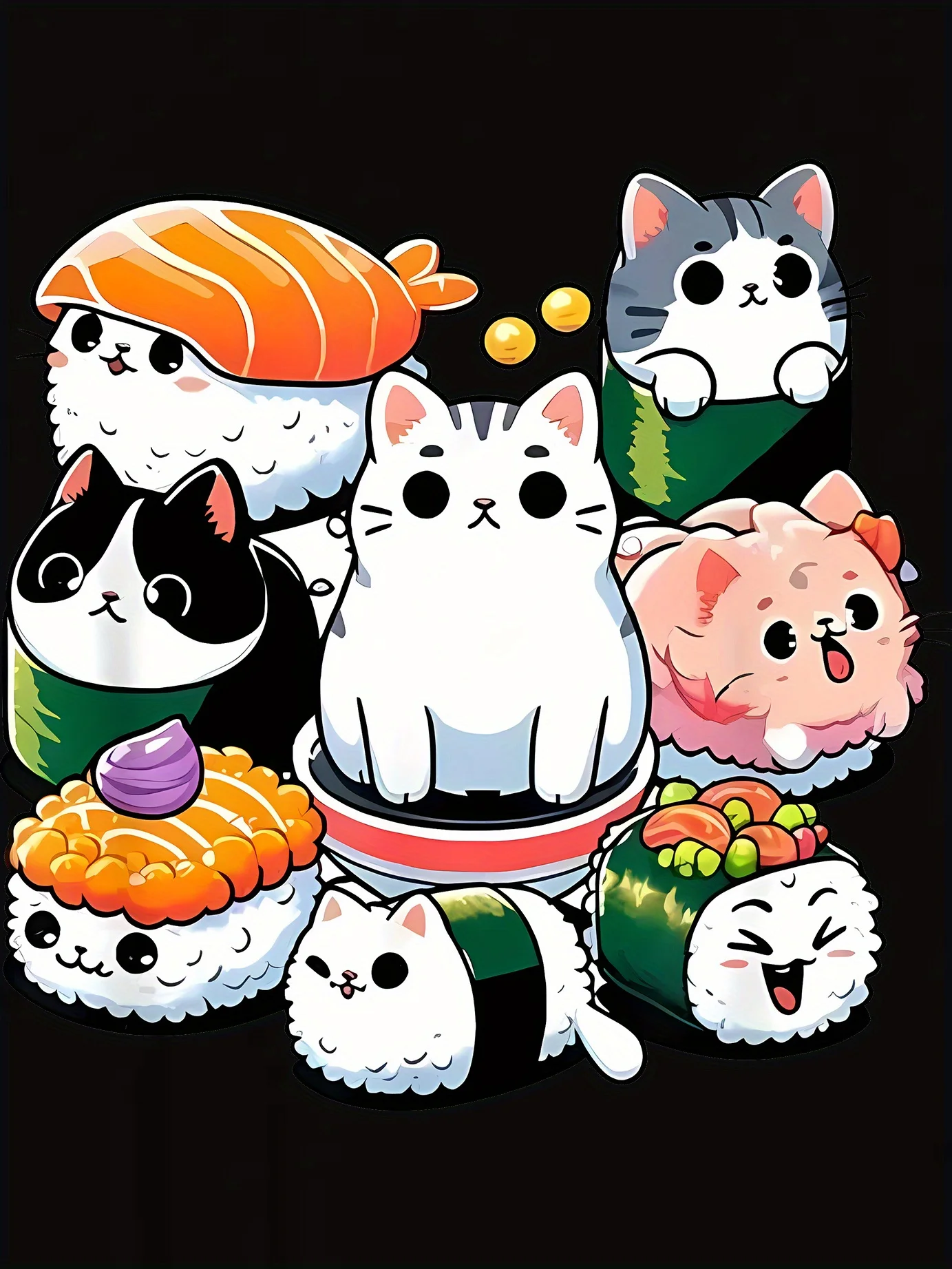 Женская футболка с рисунком милого мультяшного суши-кота — повседневная круглым