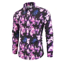 2022 new mens nebula 3d color digital printing long sleeve shirt mens casual business long sleeve shirt