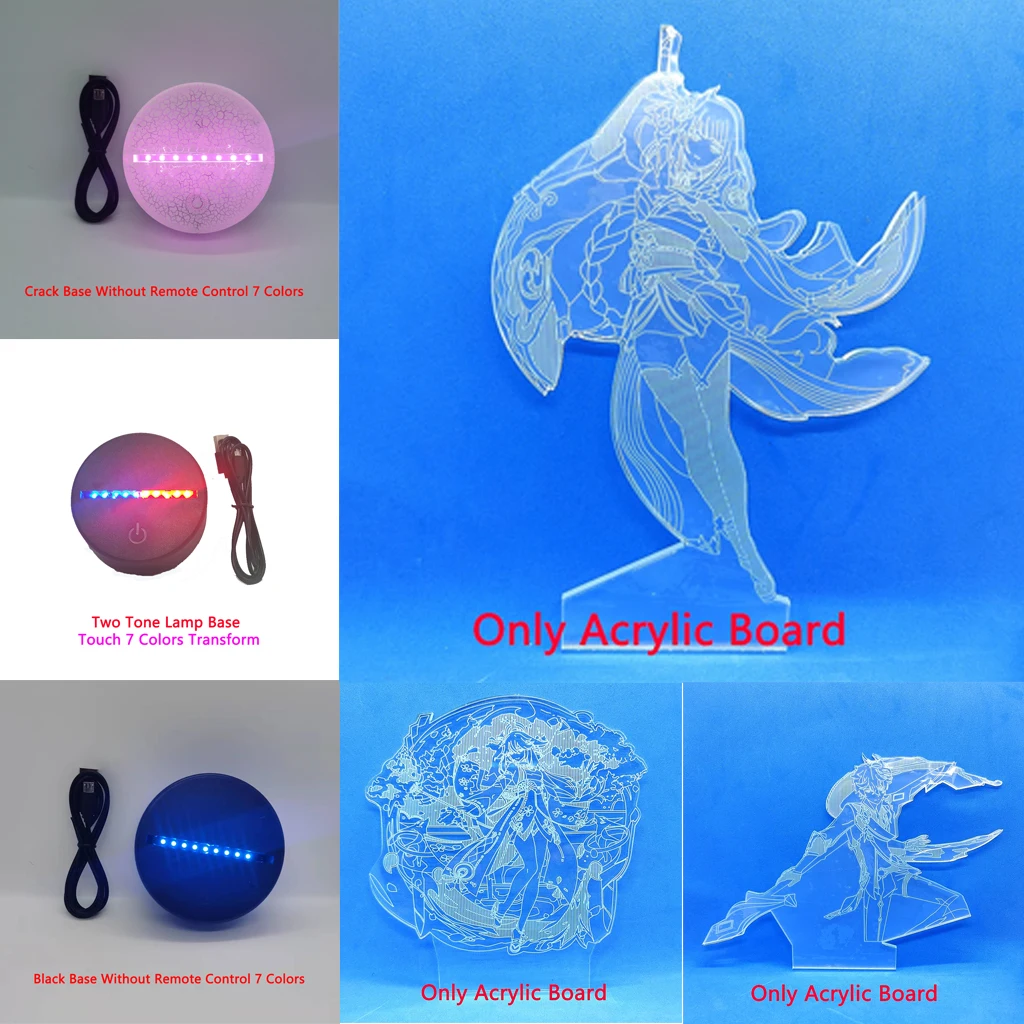 

Acrylic Sheet Game Genshin Impact Raiden Shogun Anime Manga Led Night Light Or Two Tone Lamp Base Yelan Yae Miko Xiao Gift Decor