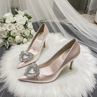 women wedding shoes plus size 33 43 2022 satin white ladies pumps bridesmaid bridal heels heart pattern female party dress shoes