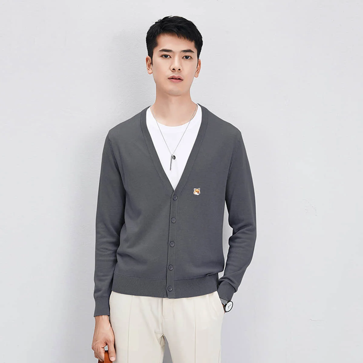 Роскошный брендовый шерстяной кардиган Maison Fox с вышивкой и логотипом мужское