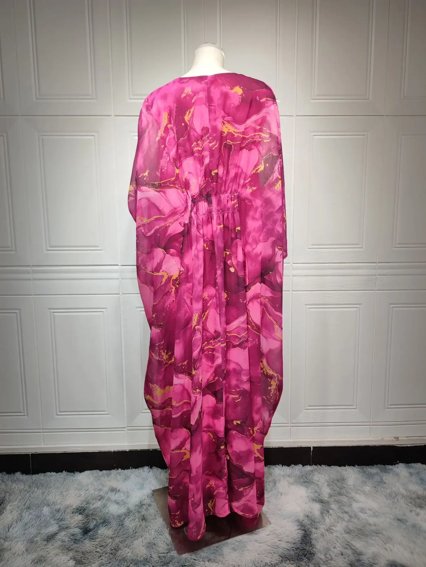 Шифоновое мусульманское платье с принтом Женская абайя рукавом летучая мышь