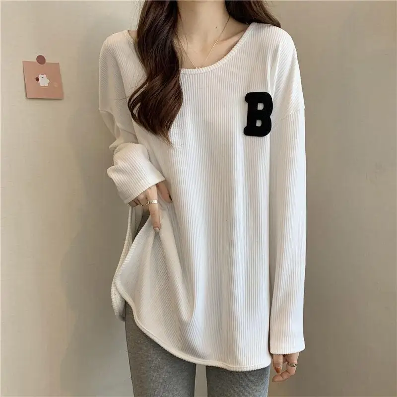 

Korean Fashion Letter Print Long Sleeved T-shirt Women's Spring, Autumn Casual Loose Versatile,Oversized T-shirt Women Clothing