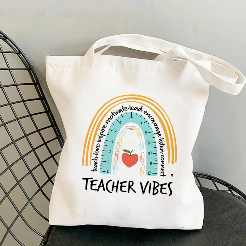 

Eco Women Shoulder Bags Rainbow Teacher Fashion female Handbag Canvas Shopping Bag Casual Large Ladies Travel Totes Bags 2021