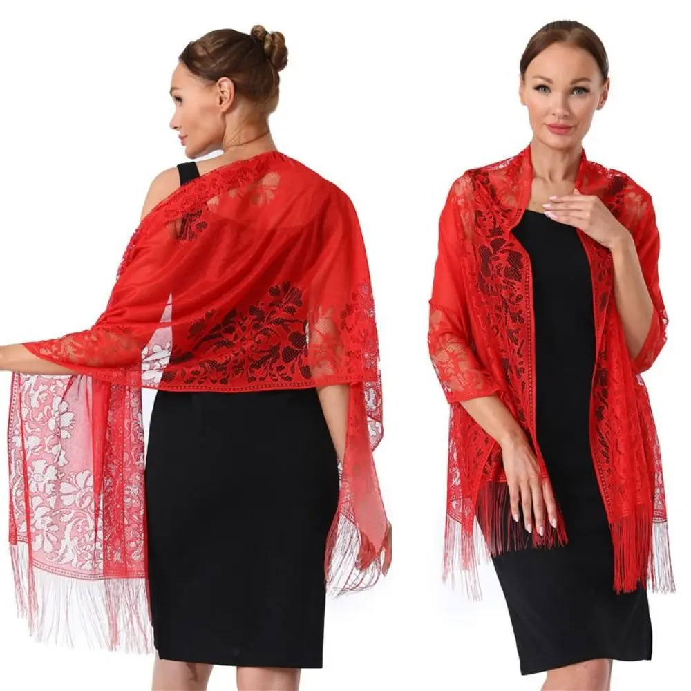 Плащ с кисточкой кружевная шаль полая однотонная свадебная тюлевая для косплея