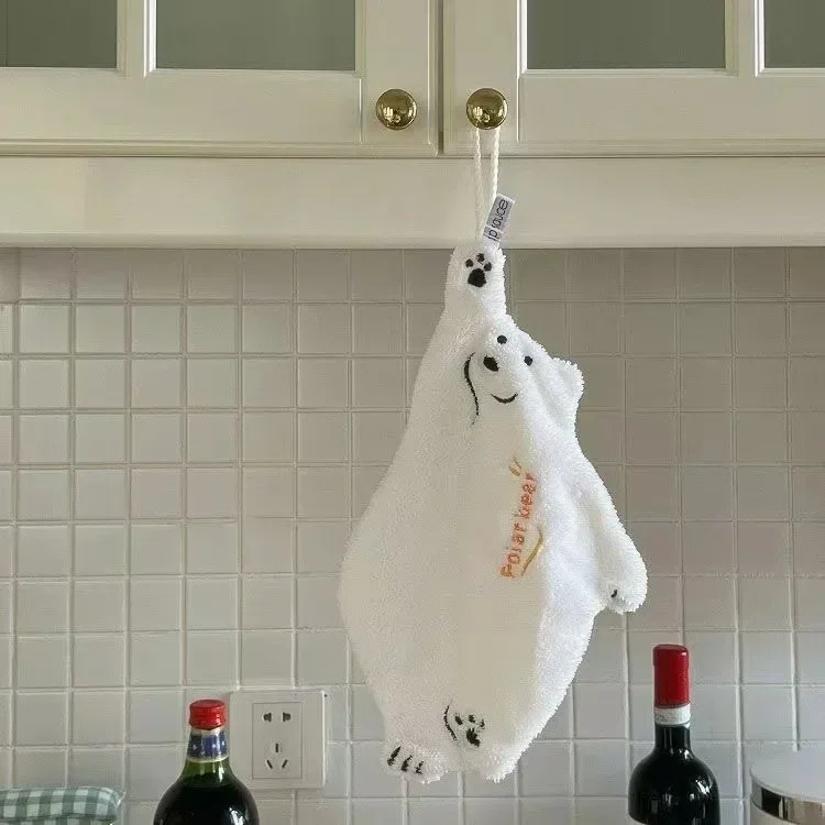 2024 новый узор полотенце для рук с белым медведем подвесное коралловое кухонное