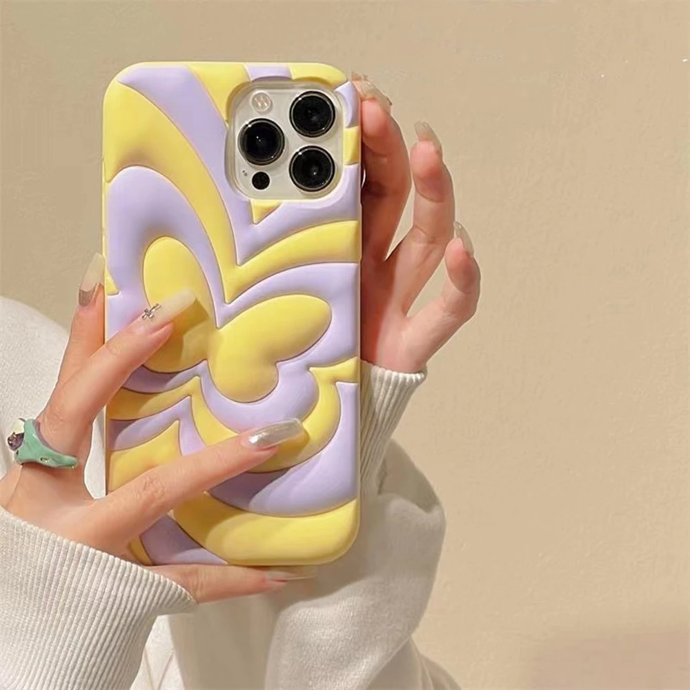 

Korea cute 3D Gradient purple butterfly silicone phone case for iPhone 11 12 13 14Pro Max creative cartoon shockproof soft cover