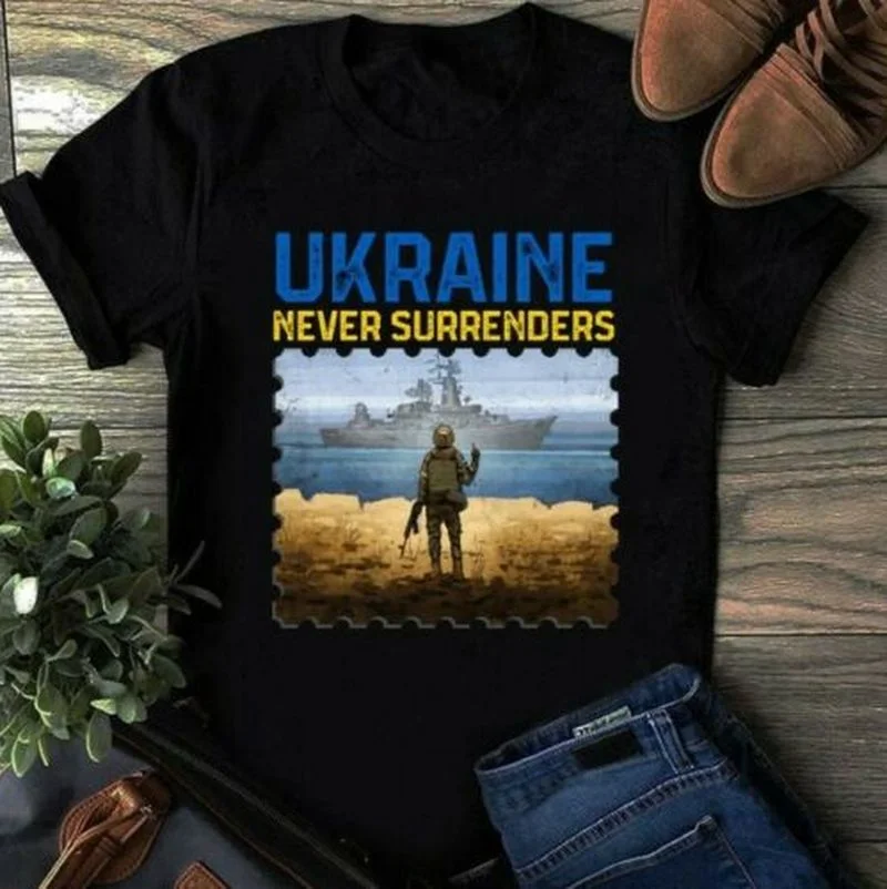 

Warship Go F-Sink Yourself Ukraine Never Surrenders Postage Stamp T-Shirt Short Sleeve Casual Cotton O-Neck Summer Tees