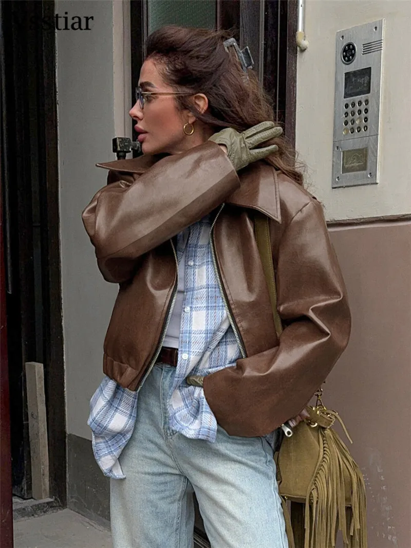 Vsstiar новые модные кожаные куртки из искусственной кожи на молнии женские