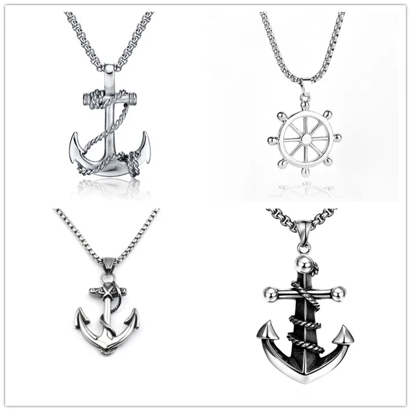 

Hot Stainless Steel Sea Anchor Sailor Men Necklaces Chain Pendants Punk Rock Hip Hop Unique for Male Boy Jewelry Gifts wholesale