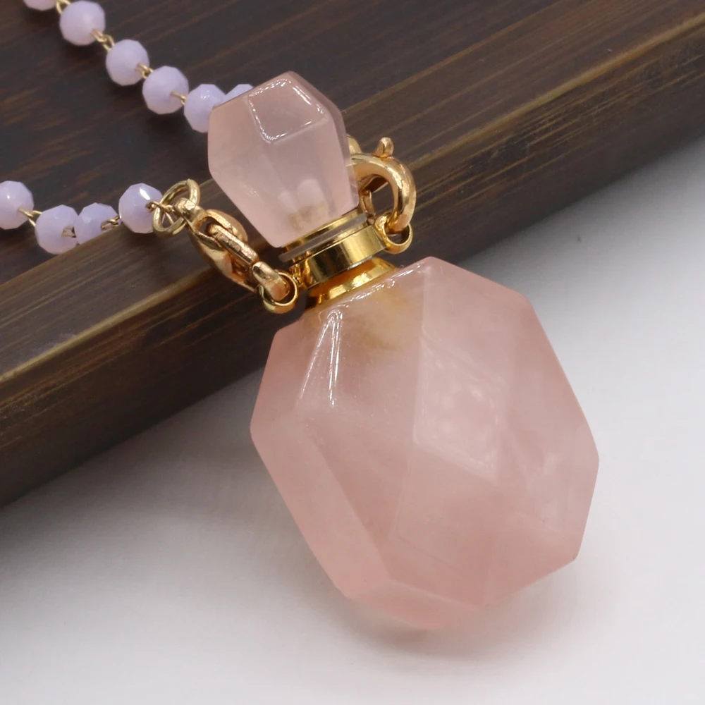 

Ожерелье с подвеской в виде флакона духов из розового кварца с натуральными камнями, цепочка с розовым кристаллом, ожерелья для женщин, рейк...