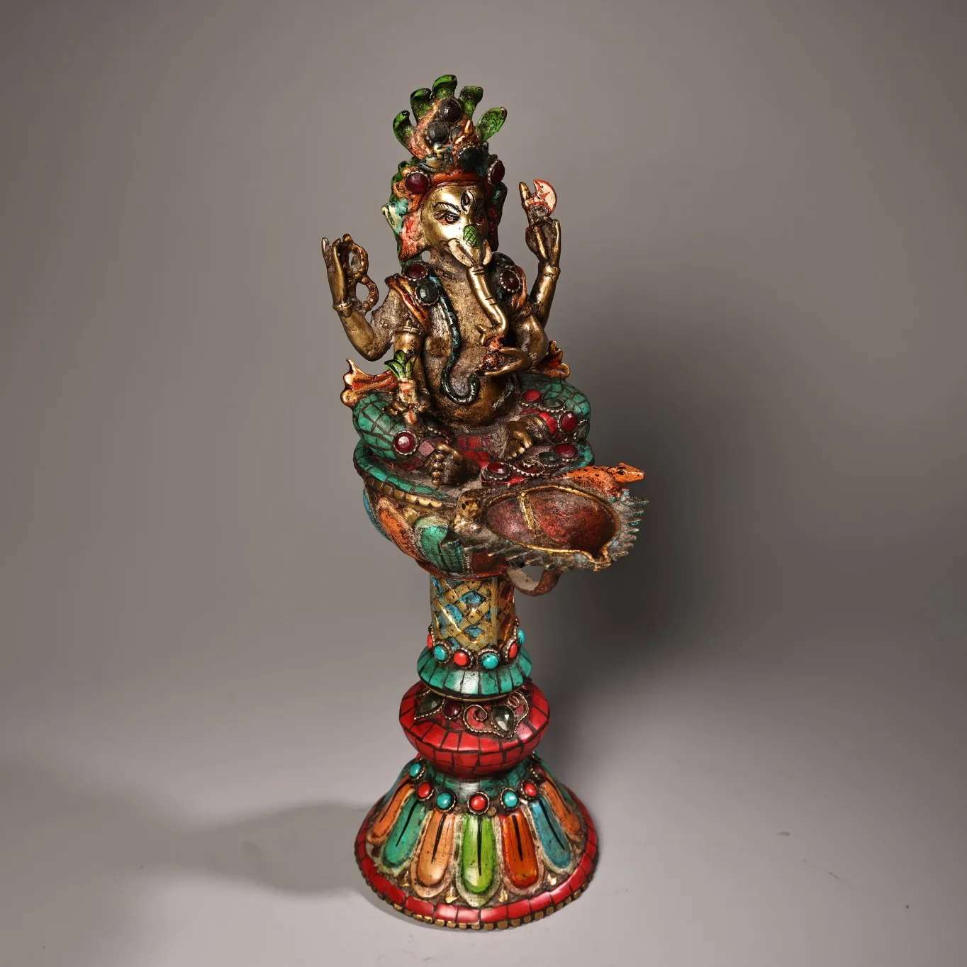 12-дюймовая коллекция тибетского храма старая бронза контур в золоте мозаика